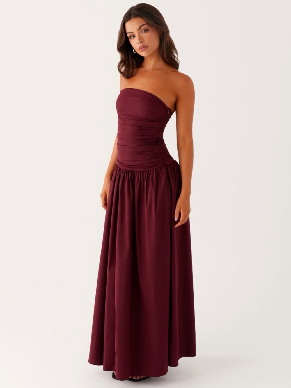 NWT Peppermayo Carmel Maxi Dress - Mulberry Strapless Ruched Bodice Maxi Dress